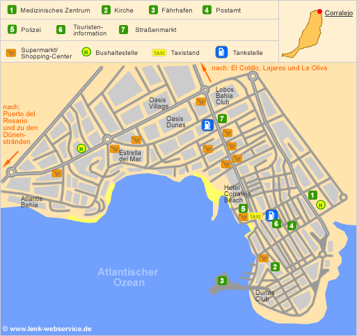 Lageplan von Corralejo auf Fuerteventura