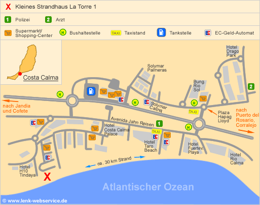 Lageplan des kleinen Strandhauses La Torre 1 in Costa Calma