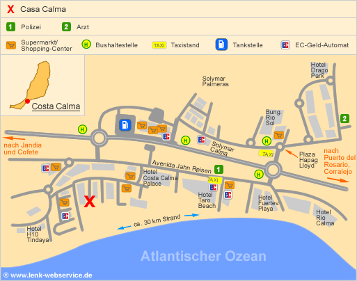 Lageplan des Casa Calma an der Costa Calma auf Fuerteventura