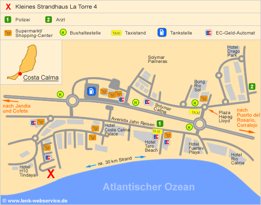 Lageplan des kleinen Strandhauses La Torre 4 in Costa Calma
