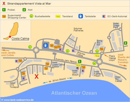 Lageplan Strandappartement Vista al Mar an der Costa Calma auf Fuerteventura