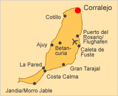 ALT: Map of Fuerteventura, Corralejo is stressed
