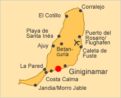 ALT: Inselkarte von Fuerteventura mit Giniginamar hervorgehoben