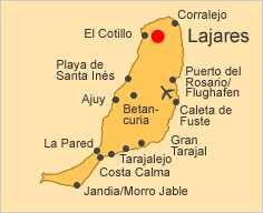 ALT: Karte von Fuerteventura, Lajares ist hervorgehoben