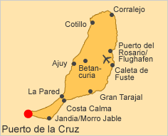 ALT: Map of Fuerteventura, Puerto de la Cruz is stressed